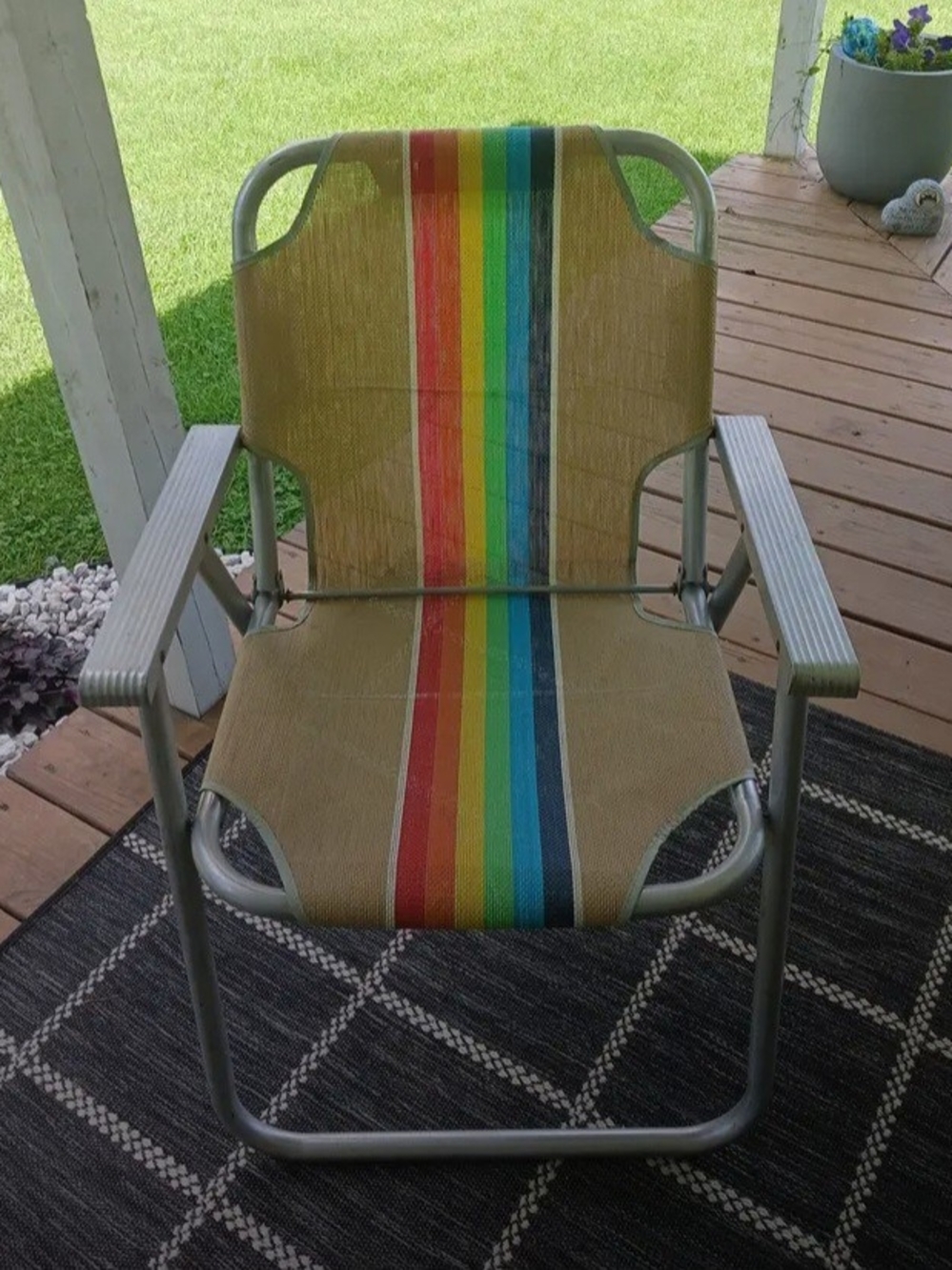 Vintage Rainbow Stripe Outdoor Aluminum Chair